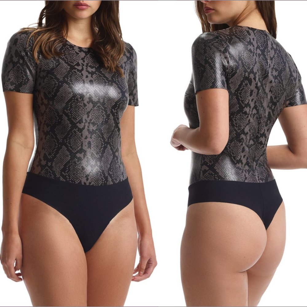 Animal-Print Faux Leather T-Shirt Bodysuit